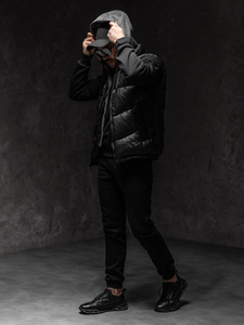 Μαύρη ανδρικό γιλέκο με κουκούλα Bolf 2908A1