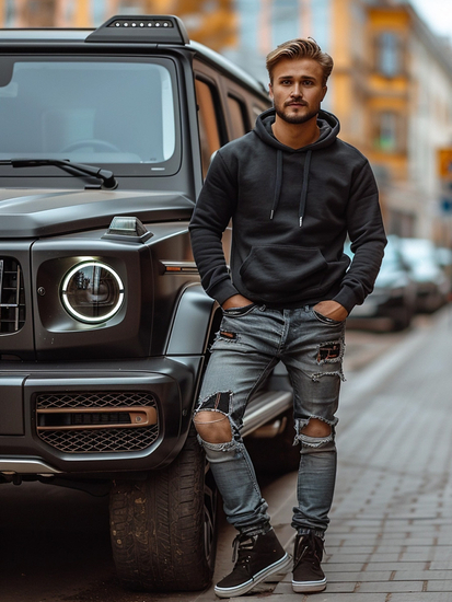 Ανδρικό φούτερ με κουκούλα Μαύρος Bolf MB001A3