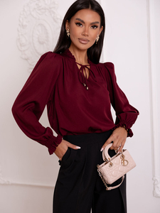Γυναικεία Κομψή Μπλούζα με Γραβάτα Κόκκινο κρασί Bolf 546