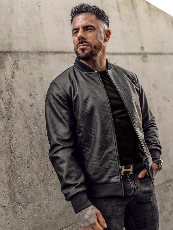 Μαύρο δερμάτινο μπουφάν bomber ανδρικό Bolf 3A65