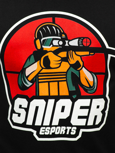 Μαύρο βαμβακερό ανδρικό t-shirt με τύπωμα Bolf 143022