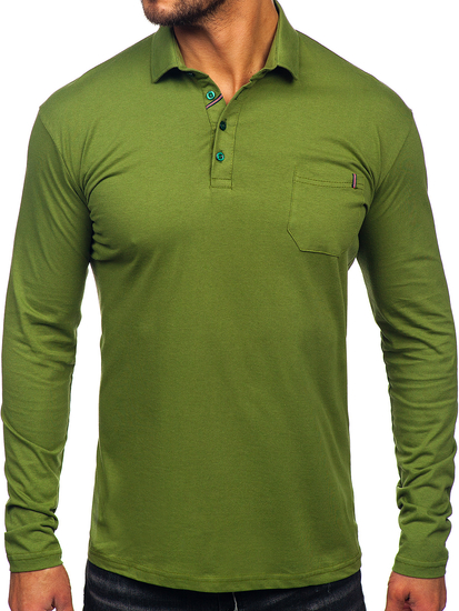 Πράσινη βαμβακερή ανδρική μακρυμάνικη πόλο μπλούζα Bolf 5120