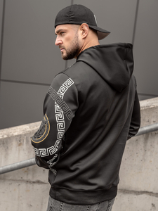 Μαύρη ανδρική μπλούζα με κουκούλα kangaroo με στάμπα Bolf 8B999A