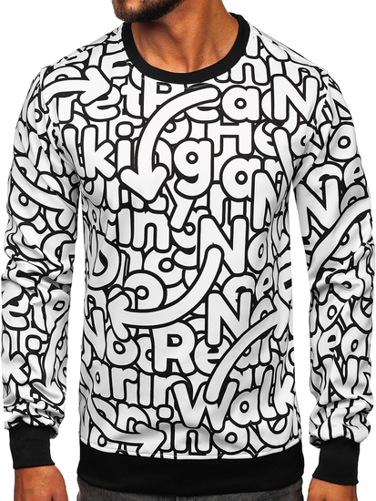 Μαύρη και λευκή ανδρική μπλούζα χωρίς κουκούλα με στάμπα Bolf 8B1137