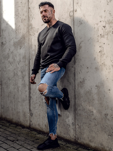 Μαύρο ανδρικό φούτερ χωρίς κουκούλα Bolf 2001A