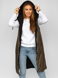 Μαύρο μακρύ καπιτονέ γυναικείο γιλέκο διπλής όψης Bolf B8022