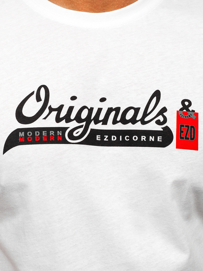 Λευκό βαμβακερό ανδρικό t-shirt με τύπωμα Bolf 14780