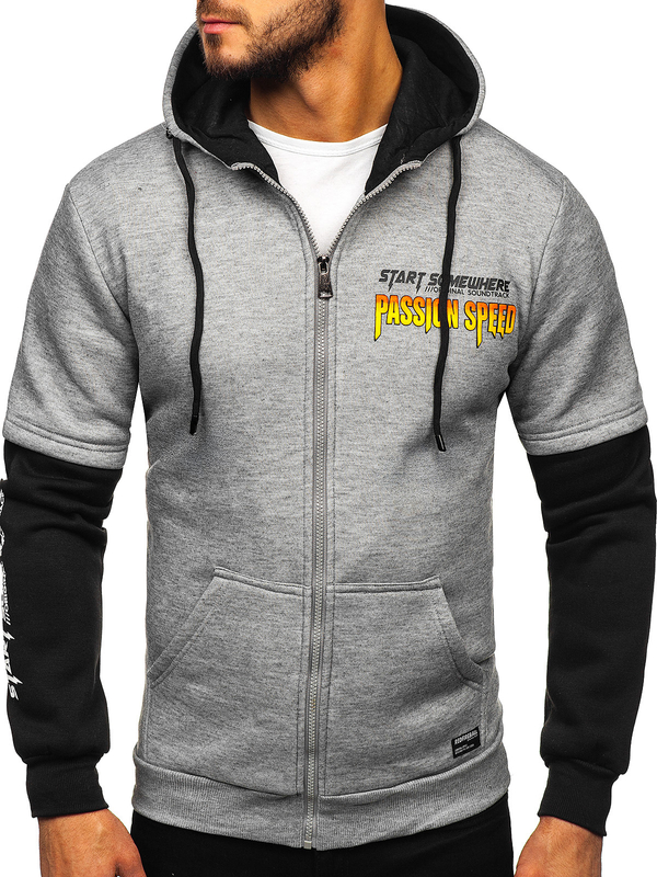 Ανδρική κουκούλα με στάμπα καγκουρό Γκρί Bolf HY611