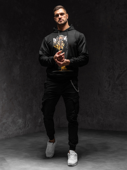 Μαυρο με εκτυπωση Φουτερ ανδρικο με κουκουλα Bolf 6141