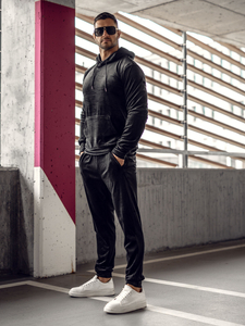 Μαύρη βελούδινη ανδρική φόρμα με κουκούλα Bolf 8C1171A