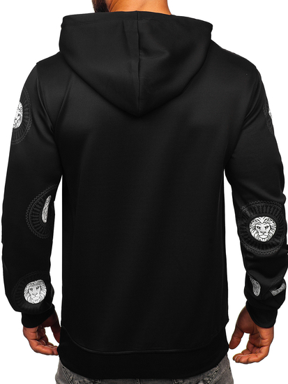 Μαύρη ανδρική μπλούζα με κουκούλα kangaroo με στάμπα Bolf 8B990