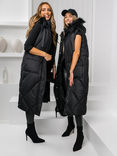 Μαύρο μακρύ καπιτονέ γυναικείο γιλέκο Bolf 5M3166