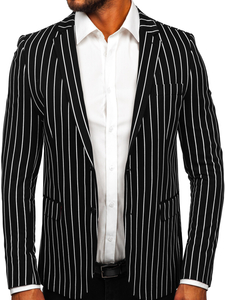 Μαύρο-λευκό ριγέ ανδρικό casual σακάκι Bolf 1652