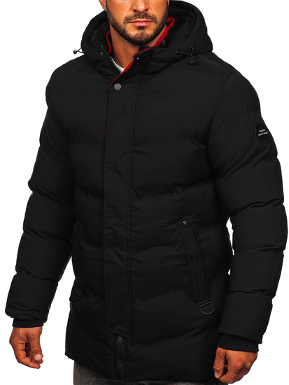Μαύρη καπιτονέ ανδρική χειμερινή παρκά Bolf 7330