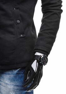 Jednorzędowy płaszcz męski z wysokim kołnierzem czarny Denley 8853C