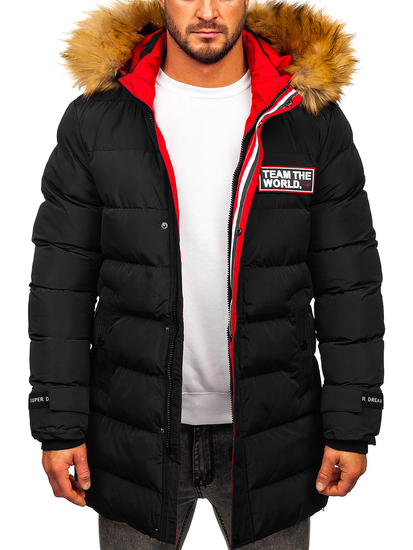 Μαύρο μακρύ καπιτονέ ανδρικό μπουφάν χειμερινό Bolf 6477