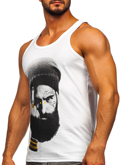 Λευκο μπλουζακι tank top τυπου μποξερ με σταμπα Bolf 14842