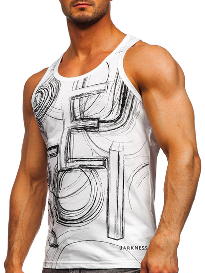 Λευκο μπλουζακι tank top τυπου μποξερ με σταμπα Bolf 14846