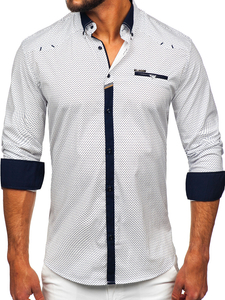 Λευκό κομψό ανδρικό πουκάμισο με μακριά μανίκια Bolf 19603