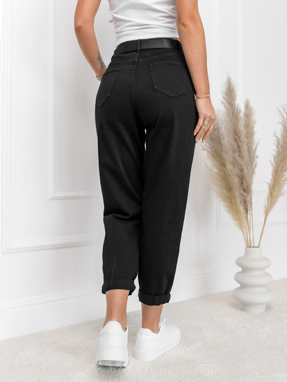 Λευκά τζιν παντελόνια με ψηλή μέση και ζώνη με τσαντάκι για γυναίκες Bolf LA688