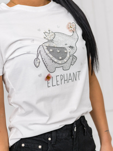 Λευκό γυναικείο t-shirt με εφαρμογή Bolf 96T625