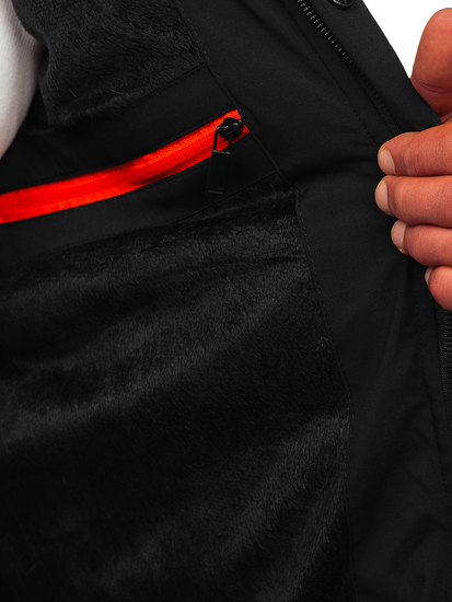 Μαύρο μακρύ καπιτονέ ανδρικό χειμερινό μπουφάν Bolf 22M53