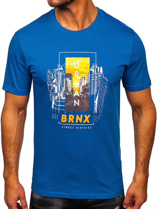 Μπλε βαμβακερό ανδρικό t-shirt με στάμπα Bolf MPO3452