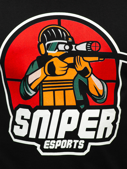 Μαύρο βαμβακερό ανδρικό t-shirt με τύπωμα Bolf 143022