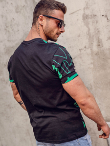 Ανδρικό μπλουζάκι με στάμπα από βαμβάκι Μαύρος Bolf KS1972A