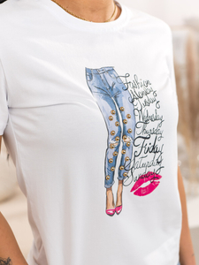 Λευκό γυναικείο t-shirt με στάμπα Bolf 95T2507