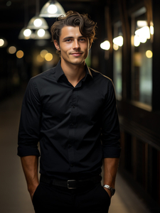 Ανδρικό κομψό μακρυμάνικο πουκάμισο Μαύρος Bolf 1703A2