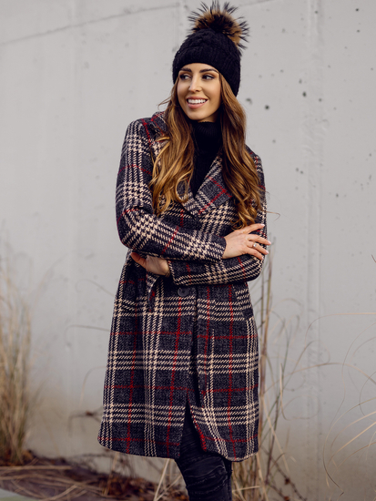 Γραφίτη γυναικείο μακρύ μονωμένο χειμερινό παλτό με ζώνη Bolf OMDL011