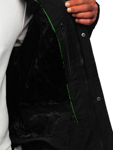 Μαύρο-πράσινο ανδρικό χειμερινό αθλητικό μπουφάν για σκι Bolf 7097