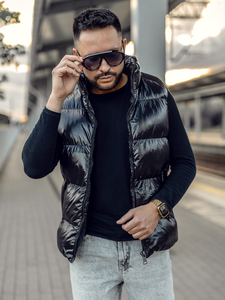 Μαύρο χοντρό καπιτονέ ανδρικό γιλέκο Bolf 9968