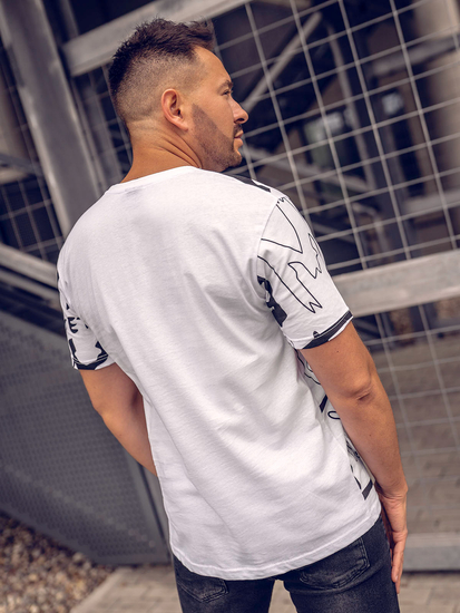 Ανδρικό μπλουζάκι με στάμπα από βαμβάκι Λευκό Bolf KS1972A