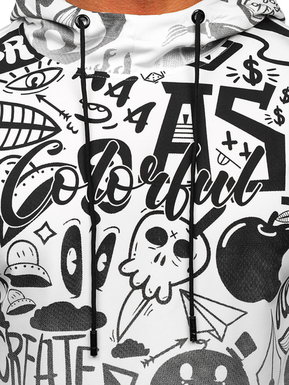 Λευκή ανδρική μπλούζα με κουκούλα kangaroo με στάμπα Bolf 8B995