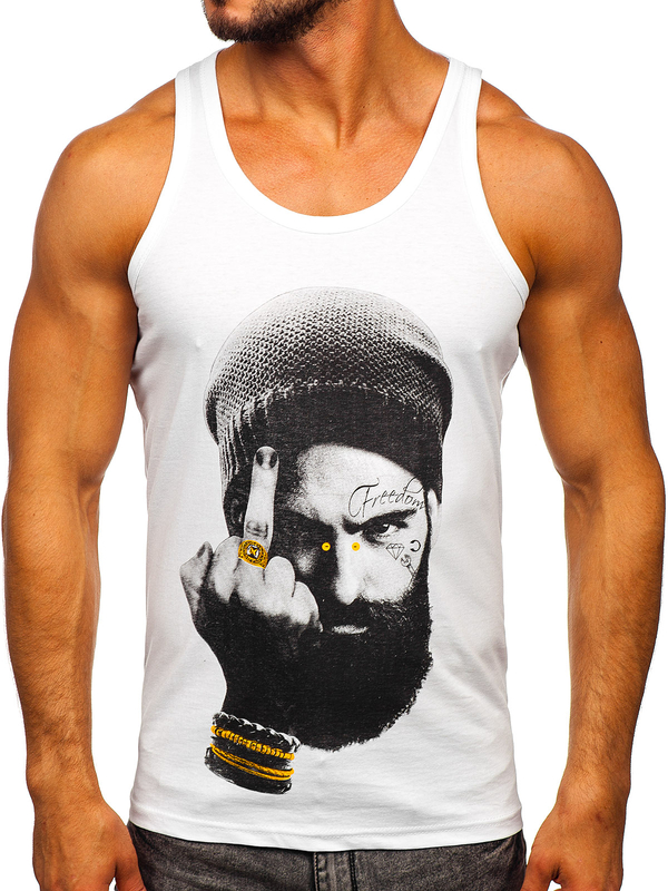 Λευκο μπλουζακι tank top τυπου μποξερ με σταμπα Bolf 14842