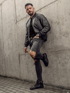 Μαύρο δερμάτινο μπουφάν bomber ανδρικό Bolf 3A65