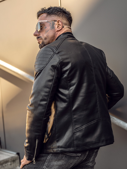Μαύρο ανδρικό δερμάτινο μπουφάν biker Bolf 11Z8001
