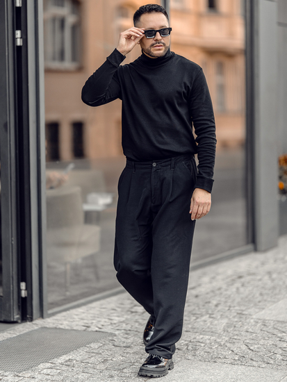 Ανδρικό πουλόβερ Βασικός με ζιβάγκο Μαύρος Bolf 535A