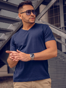 Ανδρικό μπλουζάκι Βασικός με λαιμόκοψη V Ναυτικό μπλε Bolf 192131