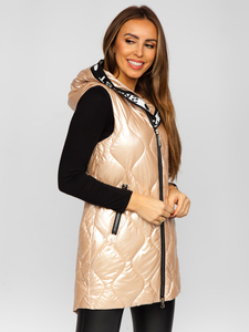 Μπεζ μακρύ καπιτονέ γυναικείο γιλέκο Bolf B8103