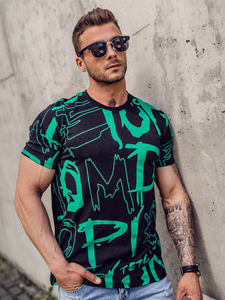 Ανδρικό μπλουζάκι με στάμπα από βαμβάκι Μαύρος Bolf KS1972A