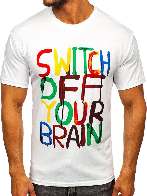 Ανδρικό μπλουζάκι με στάμπα Λευκό Bolf 1181