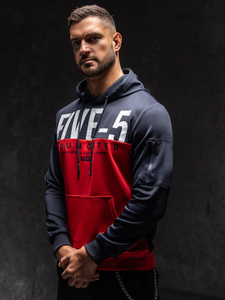 Κόκκινο με εκτύπωση ανδρικό φούτερ με κουκούλα Bolf HY972