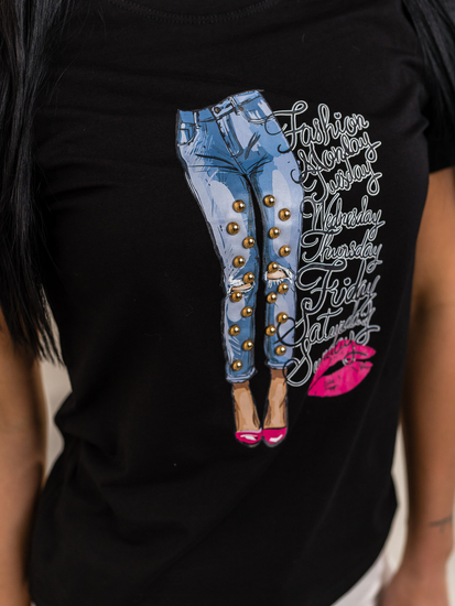 Μαύρο γυναικείο t-shirt με στάμπα Bolf 95T2507