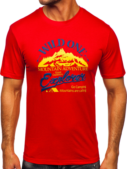 Κόκκινο βαμβακερό ανδρικό t-shirt με στάμπα Bolf MPO3484