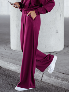 Γυναικεία αθλητική φόρμα 2 τεμαχίων με φερμουάρ και βουτυρένιο τελείωμα Κόκκινο κρασί Bolf 821109