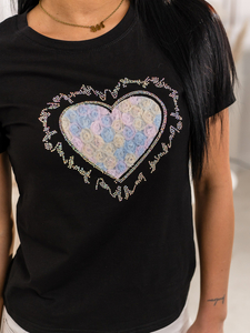 Μαύρο γυναικείο t-shirt με εφαρμογή Bolf 95T2510