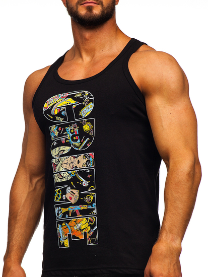 Μαύρη ανδρική αμάνικη μπλούζα tank top με στάμπα Bolf 143031
